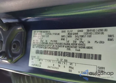 2018 Ford F-150 Xl z USA, uszkodzony, nr VIN 1FTEW1CB7JKC93327